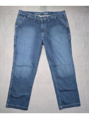 Carhartt Mens 44x30 Blue Rugged Flex Relaxed Fit Carpenter Jeans Workwear Denims